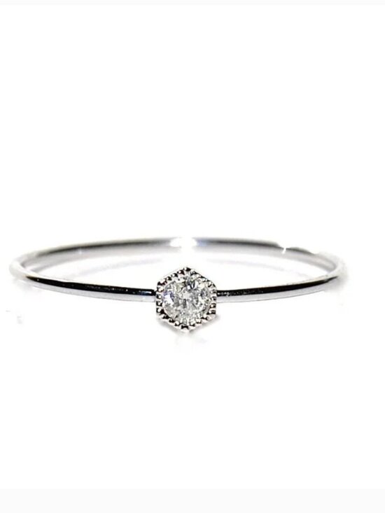 GemDiggers Jewelry - 18K White Gold Hexagonal Diamond Petite Solitaire Stack Ring